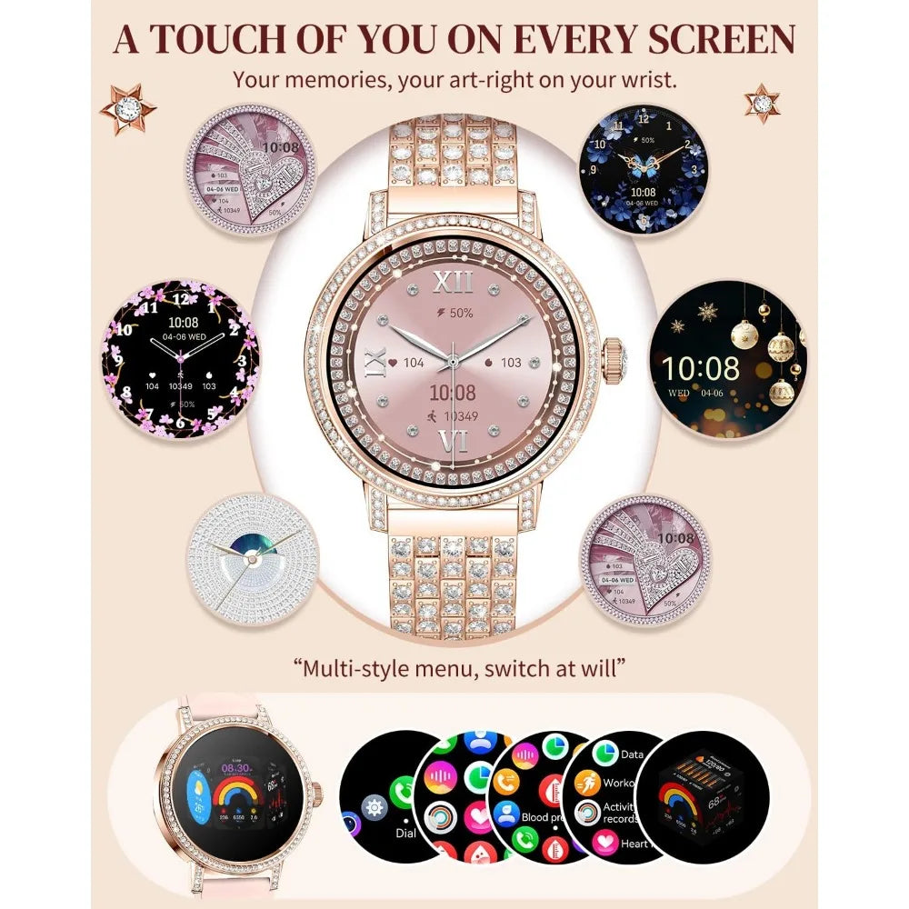 Women's Diamond-Accented Smartwatches: 1.27" TFT Display, Bluetooth Calling, Health Tracking, and 100+ Activity Modes