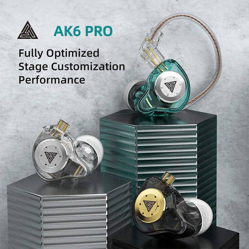 AK6 PRO IEM Earphones Bass Sound Earbuds Dynamic Drive HiFi Headphones Sport Noise Cancelling Headset with Detachable Cable