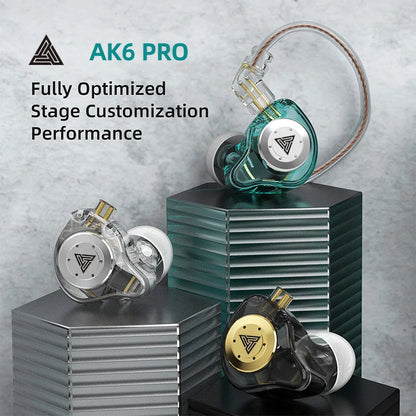 AK6 PRO IEM Earphones Bass Sound Earbuds Dynamic Drive HiFi Headphones Sport Noise Cancelling Headset with Detachable Cable