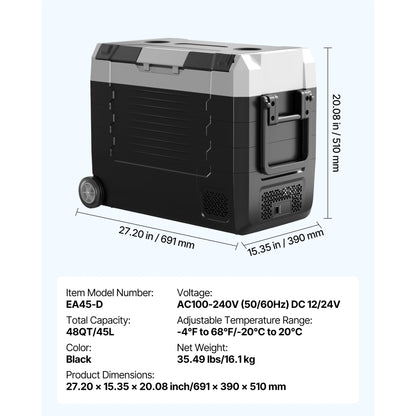 SucceBuy 35L 45L 55L Car Refrigerator Compressor Electric Cooler, -4°F to 68°F Truck Refrigerator with APP Control Wheels & Dual