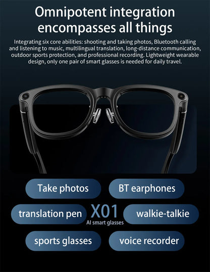 LOKMATAI X01 Smart Bluetooth Camera Glasses with 8MP Sony IMX219 Camera, 1200P 30FPS Video, Open-Ear Surround Sound, Voice Assistant, 220mAh Battery, Polarized UV Protection, Hands-Free Calling, Music & Touch Control