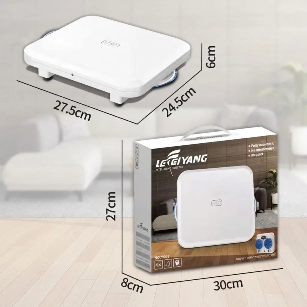Robot Mop Cleaner, Automatic Dual Turntable Smart Mopping Machine for Hard Floors, Wet and Dry Use, Slim 6cm Low Profile for Under Furniture, Intelligent Home Floor Sweeper, 27.5 x 24.5cm