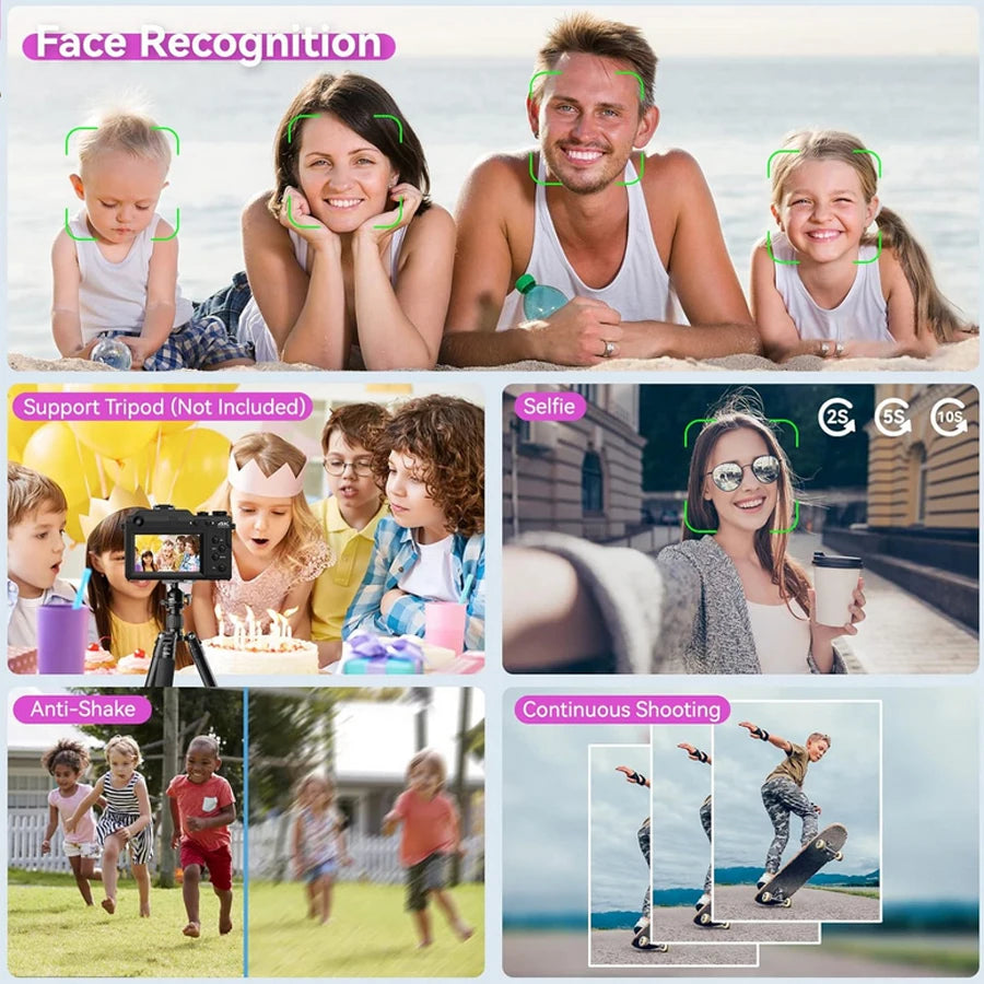 48MP Camera for Photography,4K Digital Camera for Kids and Adults with Front and Rear Dual Cameras,18X Digital Zoom,Built-in 7 C