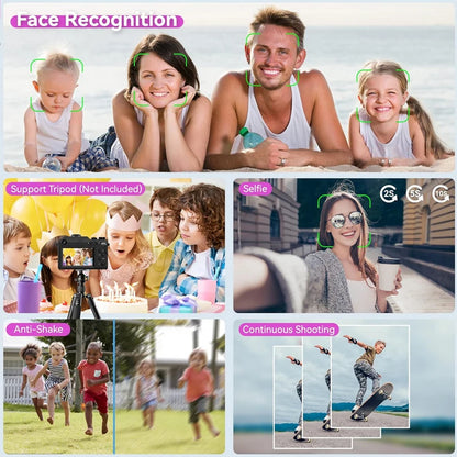 48MP Camera for Photography,4K Digital Camera for Kids and Adults with Front and Rear Dual Cameras,18X Digital Zoom,Built-in 7 C