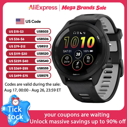 Garmin Forerunner 265 GPS Running Smartwatch – Multi‑Band GPS, Wrist Heart Rate & SpO2,, Advanced Training Status, Body Battery, Sleep Monitor, Waterproof Fitness Tracker for Men Women