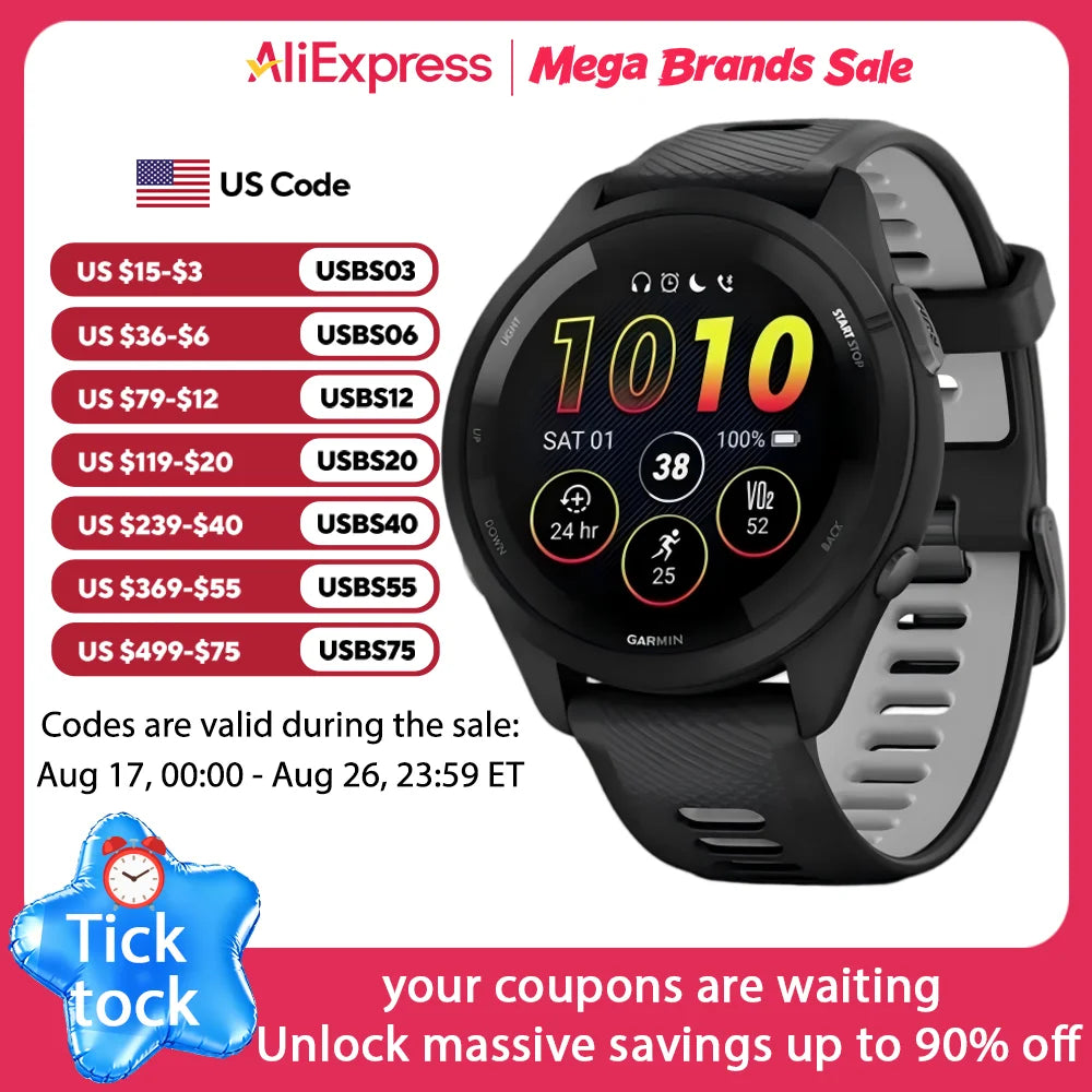 Garmin Forerunner 265 GPS Running Smartwatch – Multi‑Band GPS, Wrist Heart Rate & SpO2,, Advanced Training Status, Body Battery, Sleep Monitor, Waterproof Fitness Tracker for Men Women