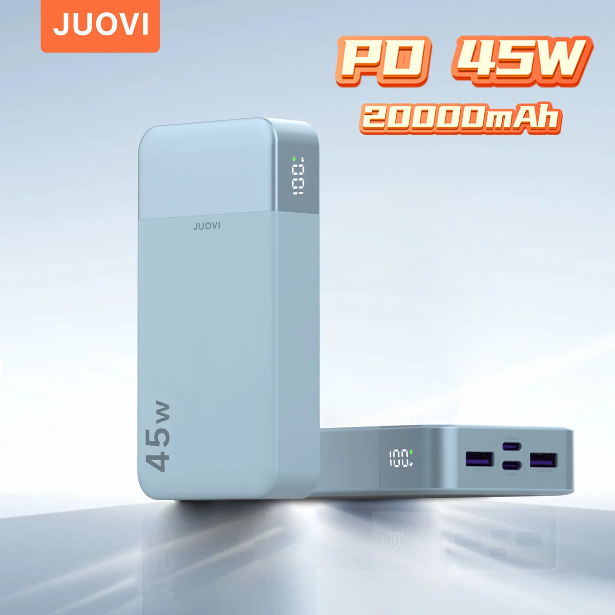 JUOVI Power Bank 20000mAh 45W Portable Charger PD3.0 QC4.0 Fast Charging 4-Port with LED Display Battery Pack Charger Portable for MacBook IPhone17 16 15 14 13 Pro