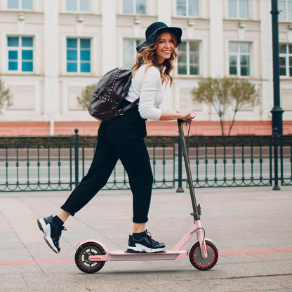 8.5inch Pink Electric Scooter, 19 MPH Top Speed, 16 Miles Range, 350W Motor, Lightweight Foldable E Scooter for Adults and Teens
