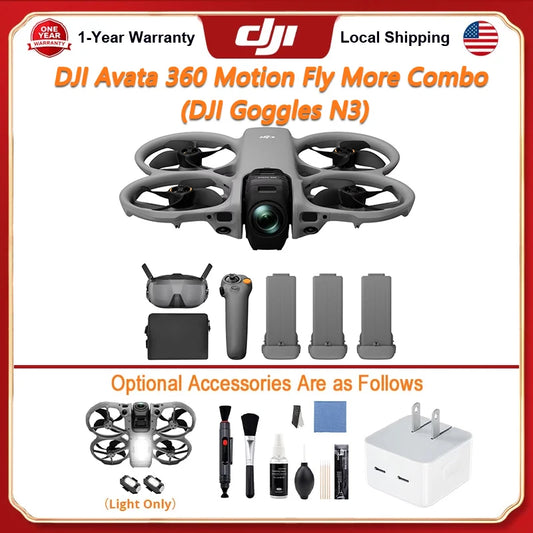DJI Avata 360 Motion Fly More Combo (DJI Goggles N3) Drones With a Camera FPV Drone 4k Professional DJI Drone With Optional Accessories Strobe Light & Cleaning Kit & US Standard Charger