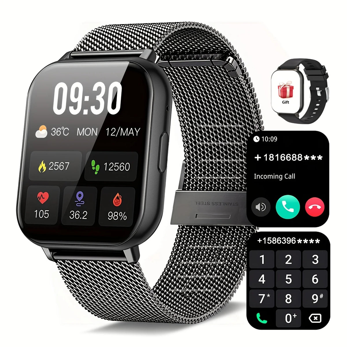 Sports Smart Watch, 1.83inch Full Touch Screen Display with Message, Answer Make Call Smartwatch, Sleep Monitoring, Sports Pedometer, Information Alerts, for iPhone Android Phones, Smartbands Fitness Watch for Women Men Frien