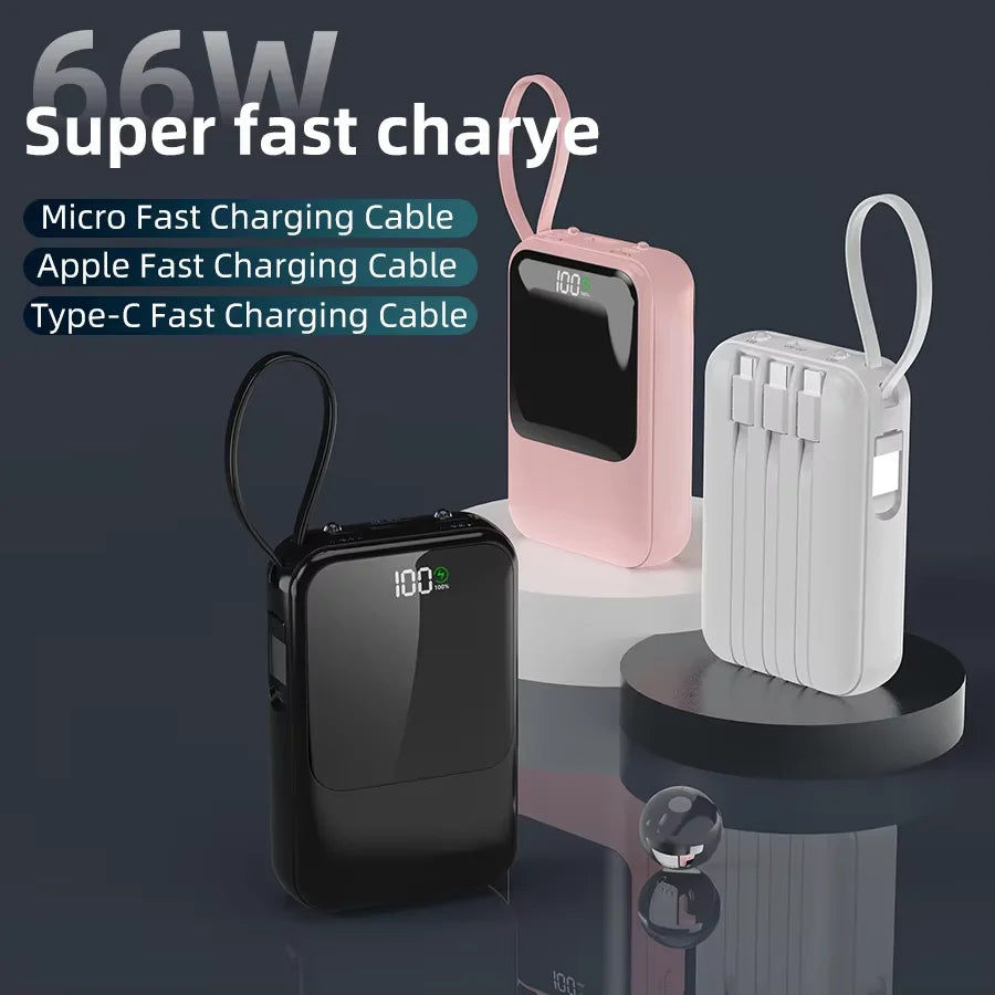 10000mAh Large Capacity Portable Power Bank, Super Fast Charging Built-in Cable Mobile Charger Compatible With All Smartphones & Universal Electronic Devices