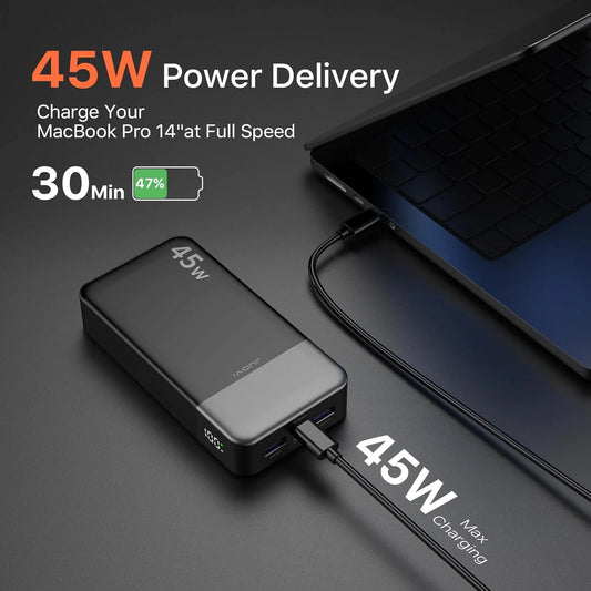 JUOVI Power Bank 20000mAh 45W Portable Charger PD3.0 QC4.0 Fast Charging 4-Port with LED Display Battery Pack Charger Portable for MacBook IPhone17 16 15 14 13 Pro