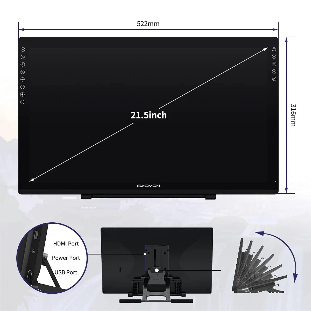 GAOMON PD2200 Graphics Tablet 21.5 Inch 92%NTSC Drawing Monitor Pen Display with Tilt-Support Battery-Free 8192 Pen Pressure