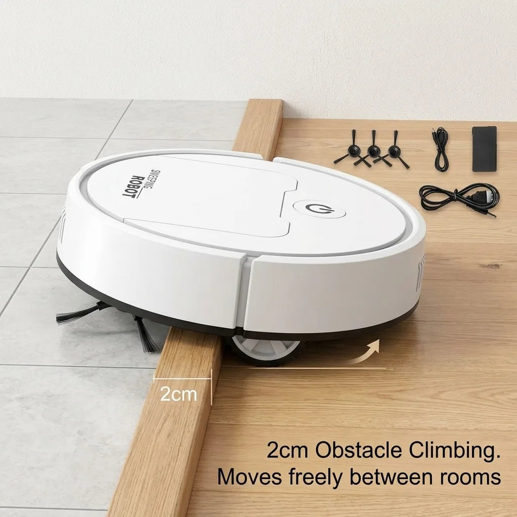 Robot Vacuum Cleaner, 3-in-1 Mini Smart Sweeping Mopping Vacuum Machine, 6cm Ultra-Thin Automatic Floor Sweeper for Pet Hair, Hardwood, Tile, Quiet One-Touch Operation, Slim Design for Under Furniture