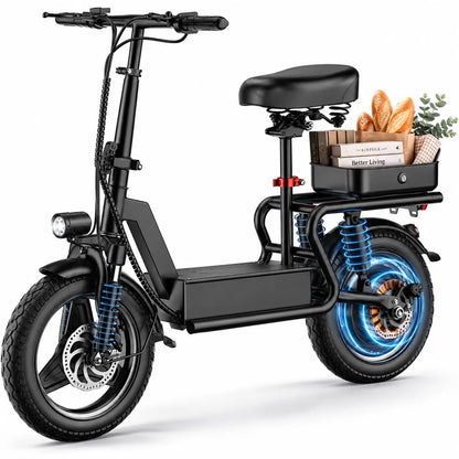 Misodo Electric Scooter with Seat, 1200W Peak Motor, Max 25 MPH Speed, 35 Miles Long Range, 14" Foldable Commuting E-Scooter, Dual Suspension, Rear Storage Box, UL2272 Certified