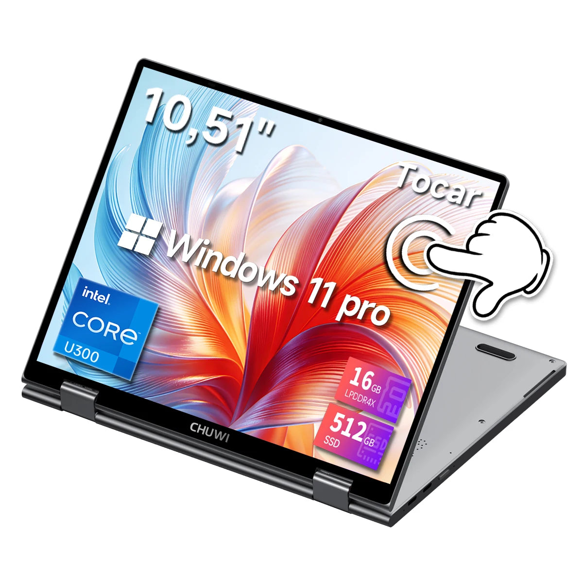 CHUWI MiniBook X 2-in-1 Laptop Intel Core U300 16GB LPDDR4X 512G SSD 10.51 inch FHD 1920x1200 Resolution Ultra-thin Touch Screen Laptop Convenient Office Notebook