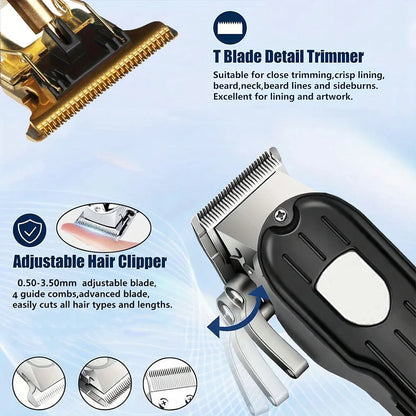 Professional Men's Hair Cutting Kit - 1/2/3pcs Electric Clippers & Trimmers Set with Foil Shaver, Barber Scissors, Combs - Rechargeable Beard Trimmer for Precision Fading & Zero Gap Carving