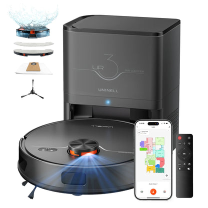 Refurbished UNINELL By Erabros UR3 Robot Vacuum and Mop Combo, 7000Pa Suction Robotic Vacuum, Self-Emptying 90 Days Capacity, LiDAR Navigation Home Mapping, 180 Mins, App/Alexa, for Pet Hair Carpets Hard Floors