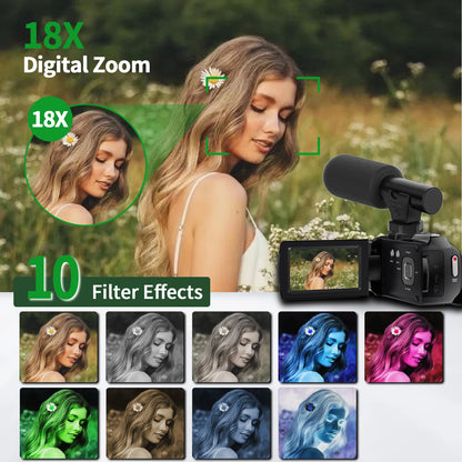 48mp 4k High-Definition Handheld Dv Camera - Professional Vlog Recording Equipment - 18x Digital Zoom + 3-Inch 270° Flip Screen - With Noise Reduction Microphone - Intelligent Anti-Shake Function - Comes With 32g Sd Card