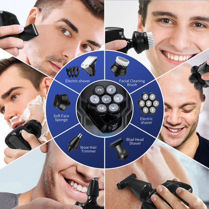 SEJOY Multifunctional 7D Head Shavers for Bald Men 6-in-1 Electric Razor with Nose Hair Trimmer Waterproof Mens Grooming Kit