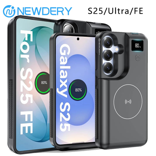 NEWDERY 8000mAh Battery Case For Samsung Galaxy S25 Ultra S25 Plus S25FE Wireless Charging Charger Case 18W Fast Recharging Power Bank Cover