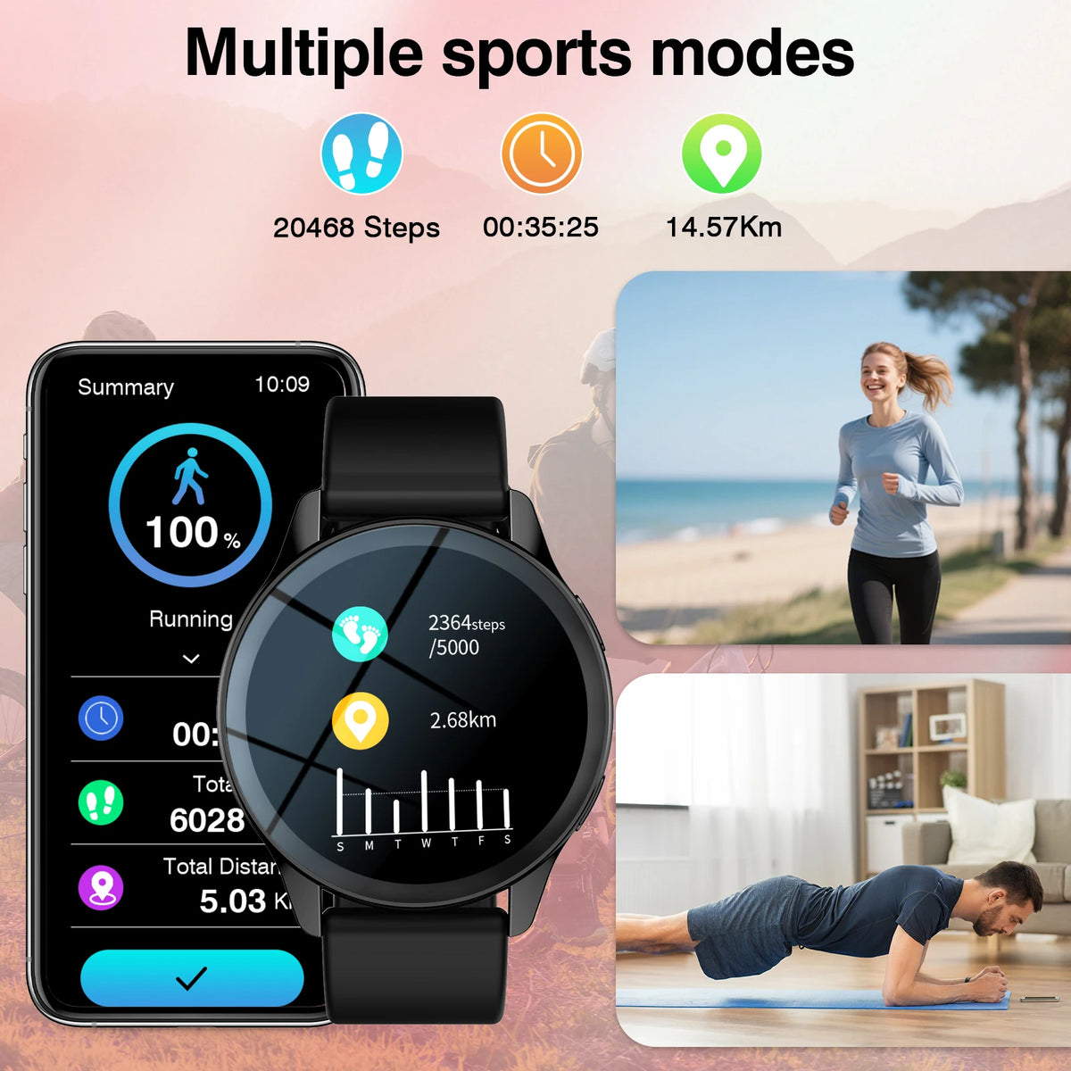 Smart Watch, Wireless Call/Dial, Multi-Sport Mode, Multiple APP Reminders, Suitable for Men and Women, Compatible with IPhone/An