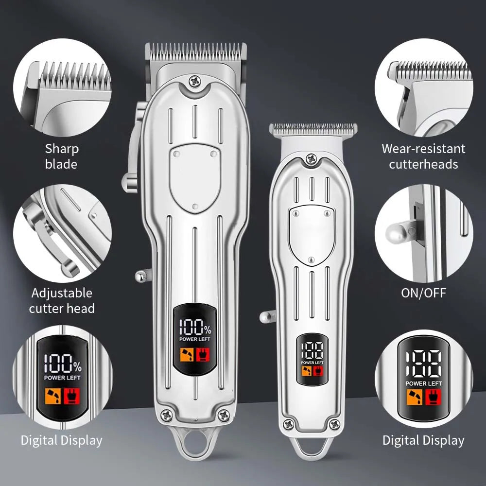 Professional Cordless Hair Clipper Set with Digital Display, T-Blade Trimmer & Hair Clipper &  Guide Combs Hair Grooming for Men’s  Barber Salon-Grade Haircutting at Home Gifts for Men