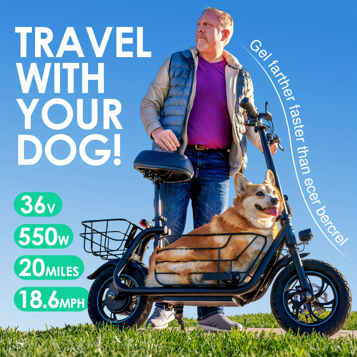 GYROSHOES Electric Scooter for Adults with Pet Basket, UL2272 Certified 550W Motor 19MPH 15Mi Range, BYD Battery Powered Commuter Scooter with Padded Seat, Dual Disc Brakes, LED Lights, 265LBS Capacity for Small Dogs & Daily