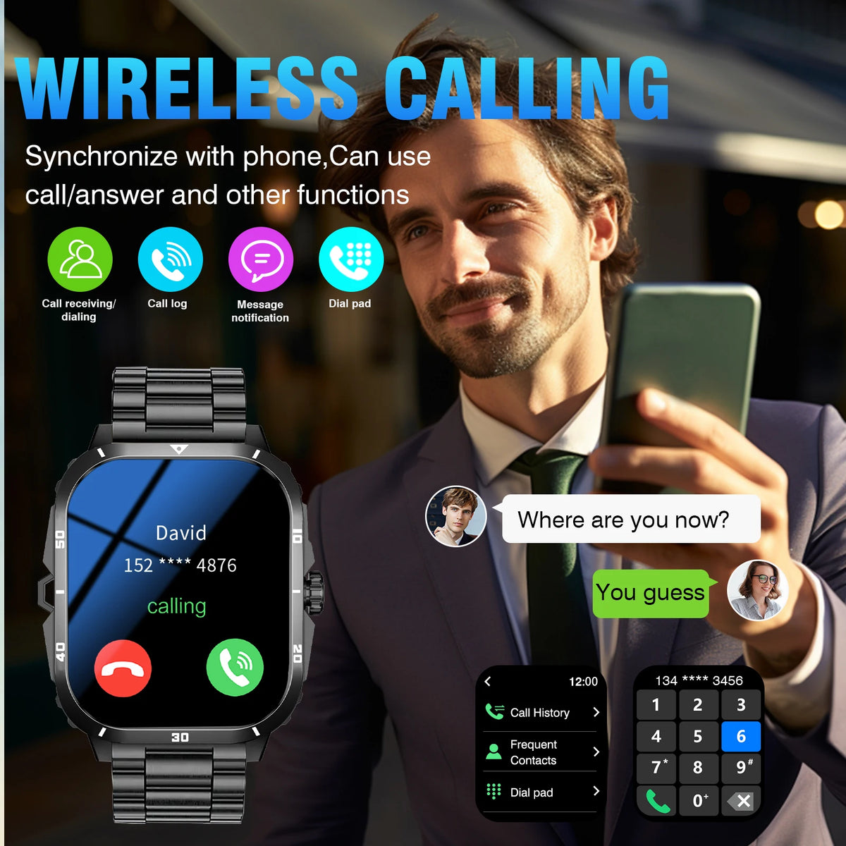 New Full-Touch High-Definition Men'S and Women'S Sports Smartwatch Features ,Wireless Dialing, Answering Calls, Motion Tracking,  Music Control. Suitable for Android & Iphone,Christmas/New Year/Birthday Watch Gifts