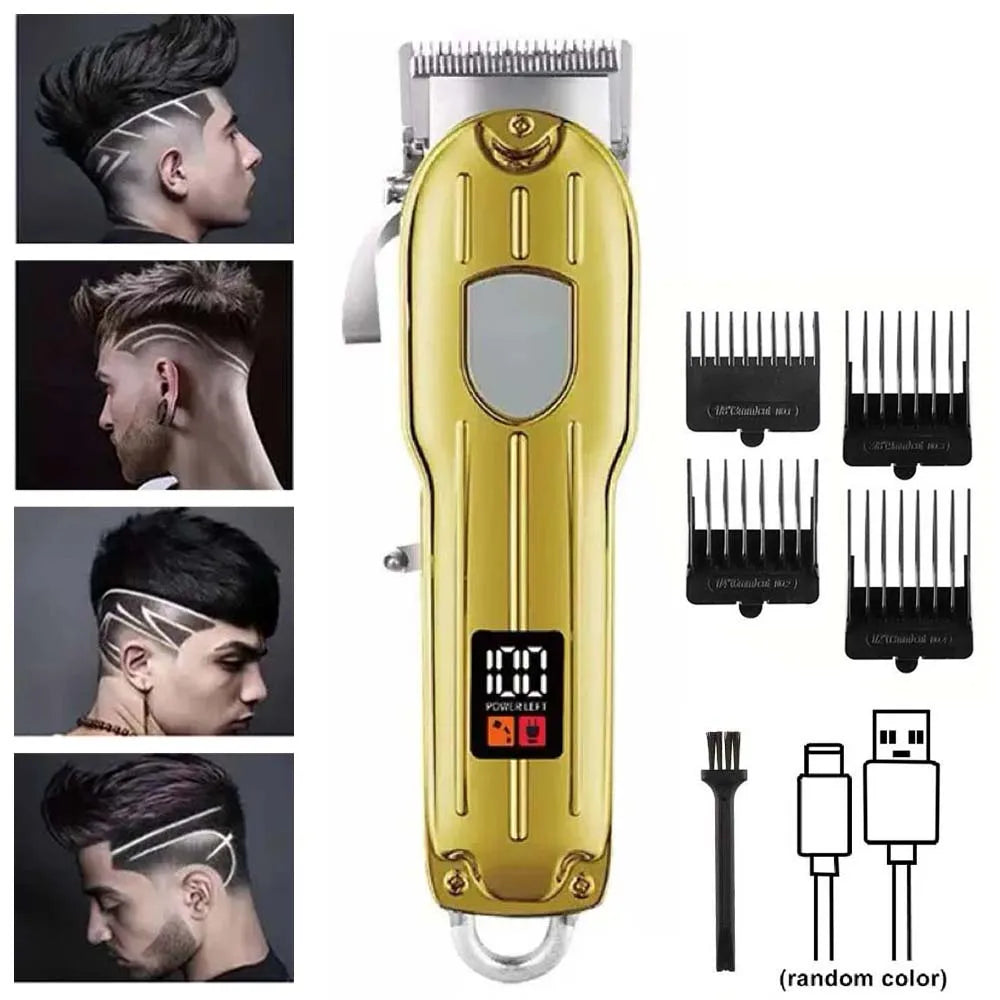 Professional Electric Hair Clipper Set with LED Display, USB Rechargeable Beard Trimmer & Foil Shaver for Men – Includes Guards, Scissors, Comb & Cape