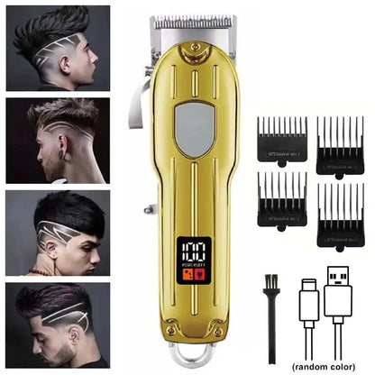 Professional Electric Hair Clipper Set with LED Display, USB Rechargeable Beard Trimmer & Foil Shaver for Men – Includes Guards, Scissors, Comb & Cape