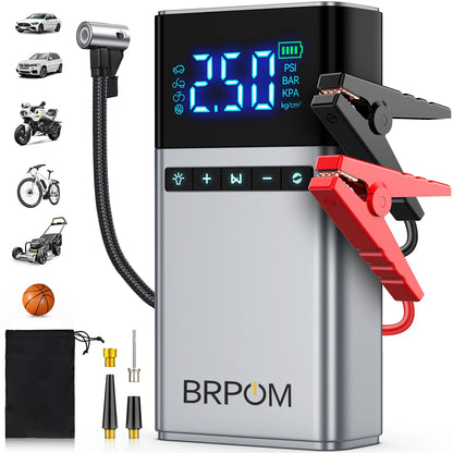 8500A/9000A Peak Current, 150 PSI Multi-Functional Portable Car Battery Starter, Compressor, and Air Injector/Portable Compressor with LED Display (ALL GAS, 8.0L Diesel)