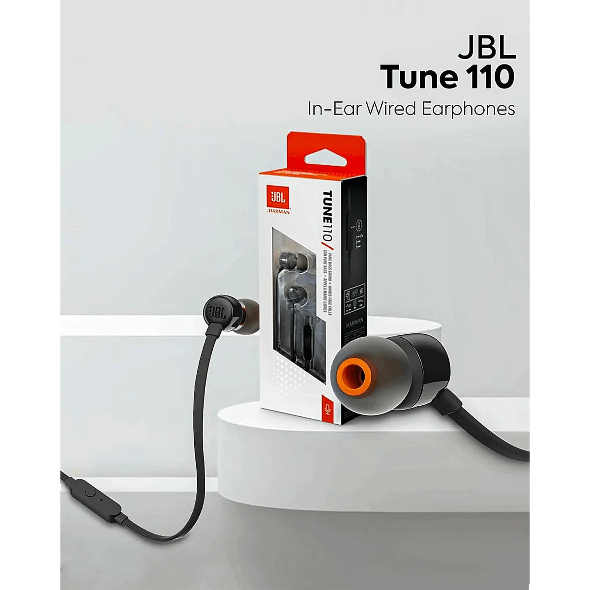 JBL TUNE110 In-Ear Headphones with Pure Bass Sound & a 3.5 mm Interface, Featuring a Built-In Microphone for Gaming and Phone Calls. Compatible with Smartphones, Gaming Consoles, and PlayStation Controllers. Soft Ear Tips wit
