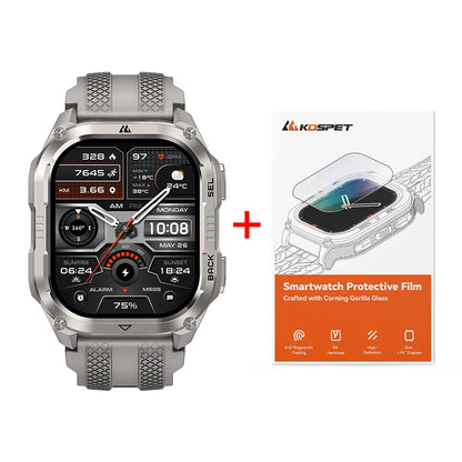 2026 KOSPET PULSE 2 Rugged Military Smartwatch Men Dual Band GPS 6 GNSS AMOLED 1.96" 5ATM IP69 LED Flashlight 170+ Sports