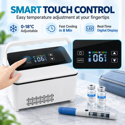 ZNLYRION Portable Medication Cooler 0-18°C Adjustable Insulin Refrigerator 13600mAh Battery Travel Insulin Fridge for Insulin Pens Vials Cartridges Home Car Power Bank Use