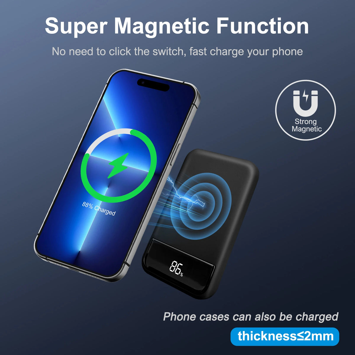 Magnetic Wireless Power Bank 10000mAh 20W Fast Charger Portable Battery Powerbank with Digital Display For Iphone 17 16 Samsung