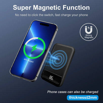 Magnetic Wireless Power Bank 10000mAh 20W Fast Charger Portable Battery Powerbank with Digital Display For Iphone 17 16 Samsung