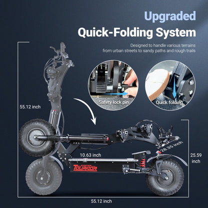 TOURSOR X14-60V Electric Scooter Dual Drive 60V 50AH 10,000W Motor 65 MPH Speed 70 Mile Range with 13" Off-Road Tires