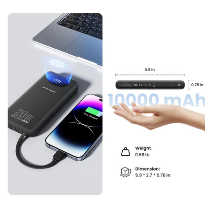 PISEN Power Bank 10000mAh 20W Fast Charging Powerbank With 4 Built-in Cables Smart LED Display For iPhone Samsung Xiaomi iPad Huawei