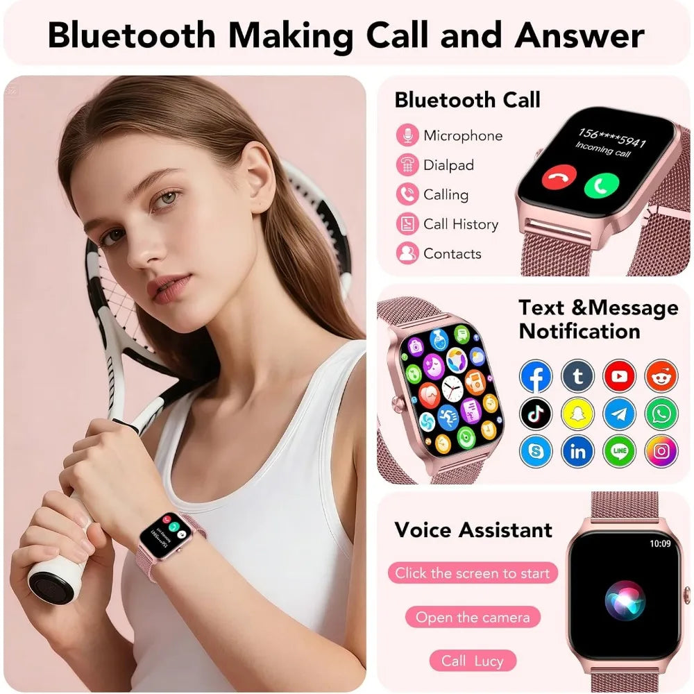 Women's Bluetooth Smartwatch with AI Voice, HD Fitness Tracker, Multi-Sports Modes, Waterproof Design