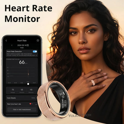 Smart Ring With Body Temperature, IP68 Waterproof Stainless Steel Smart Ring For Couples, Health Tracker Gift For Family Includes A Distinctive Charging Case
