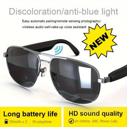Smart Wireless Bluetooth Glasses AI Translation Metal-Framed Polarized Sunglasses with Built-In Microphone And Speaker for Sports Travel Driving