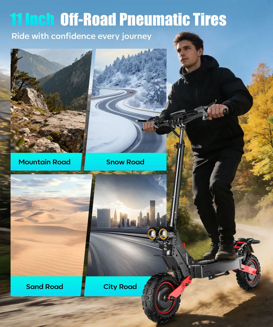 FREEBOY H6 Dual Motor Off-Road Electric Scooter - 2400W (1200W X2) Power, 60km/h Max Speed, 55km Long Range, 48V 21Ah Battery, 11-inch Pneumatic Tires, Front & Rear Dual Suspension & Disc Brakes