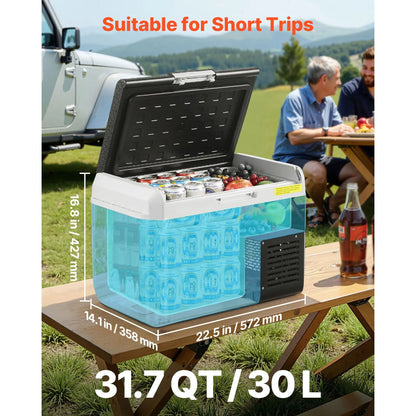 12 Volt Car Refrigerator, 31.7QT/30L Car Fridge, Portable Electric Cooler with -4-68 F Adjustable Temperature, 12/24V DC and 100- 240V AC Compressor Freezer for Outdoor, Camping, Travel, RV