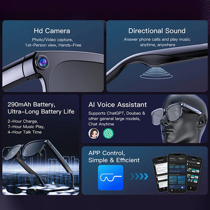 2026 New Video Shooting Smart Glasses, Two Standard Replacement Lenses, Photo And Video AI Glasses, 800W Pixel Ultra-Wide-Angle Camera, High-Definition Video 1080P, Photography And Video Stabilization, Dual Microphone Noise R
