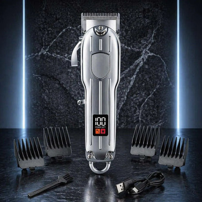 Professional Cordless Hair Clipper Set with LCD Display, USB Rechargeable Hair Trimmer Kit Grooming Kit for Home and Salon Use