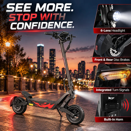 EOEOTWO Electric Scooter, 1000W Motor, 10" Solid Tires, 25 Miles Range, 25 Mph Folding Commuter Electric Scooter for Adults with Double Braking System and Dual Suspension