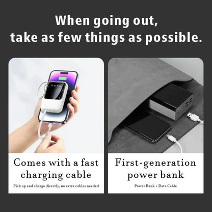 Mini Power Bank with Built‑in Cables, Digital LED Display, Large Capacity Compact Portable Mobile Charger for Phone