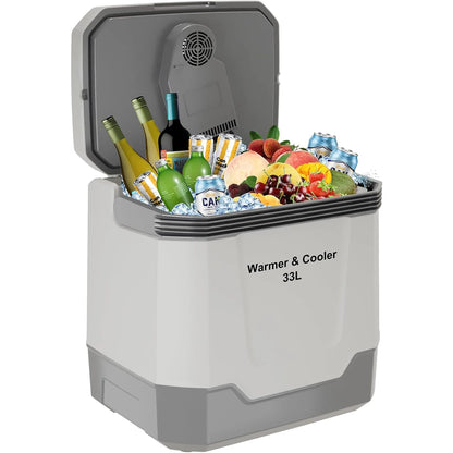 35 QT (33 L) Electric Cooler Warmer, 12V Portable Car Refrigerator, Plug In Cooler with Locking Handle, 110V for Cars, Trucks, RVs & Home, Grey