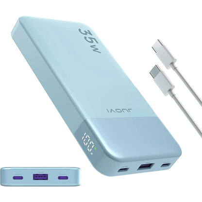 JUOVI Power Bank 10000mAh, 35W External Battery Quick Charge, Portable Charger PD 3.0 and QC 4.0, USB C Portable Battery for iPhone 17 16 15 14 13 Series, Galaxy, Tablets, Etc